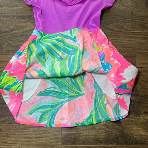 Lilly Pulitzer Girls Brit Dress Paradise Bound Ruffle Purple Pockets Size XS 2-3 - Picture 6 of 13
